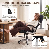 Vinsetto Scaun de Birou Ergonomic din Material Tip In, cu Suport Lombar, Înălțime Reglabilă, Funcție Balans, Negru(m-5)