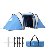 Outsunny Campingzelt für 4-5 Personen leicht wasserabweisend Familienzelt mit 3 Zimmer Seitentür Fenster Blau(m-12)