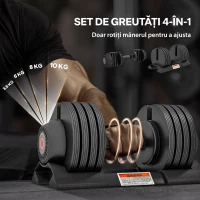SPORTNOW Greutăți reglabile cu suport pentru gantere și mâner antiderapant, din oțel și ABS, 33 x 16 x 16 cm, negru(m-4)