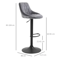 HomCom set 2 scaune bar, 51.5x48x83-104cm, gri(m-3)