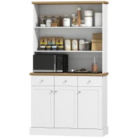 HOMCOM Cămară de Bucătărie cu 3 Rafturi Deschise, 3 Sertare și 2 Dulapuri, din Lemn, 101x39x180.5 cm, Alb și culoare Lemn(m-12)