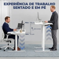 HOMCOM Secretária Elevatória com Memória, Mesa Regulável em Altura com 2 Passa-cabos e Ecrã LED, Branco(m-4)