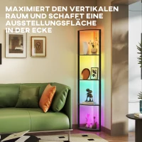 HOMCOM LED Stehlampe 5-stufige dimmbar Stehleuchte mit Regal,  RGB Farbwechsel, Fernbedienung(m-6)