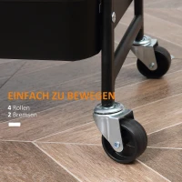 HOMCOM Rollwagen, Servierwagen mit 3 Korbböden, Metall, Kunststoff, Schwarz(m-6)