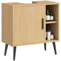 HOMCOM Meuble sous lavabo salle de bain avec porte à fermeture progressive et étagère réglable, 60 x 30 x 59,5 cm, chêne(m-11)