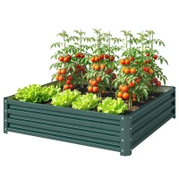 Outsunny Caixa de Cultivo de Exterior Grande e Retangular de Aço Galvanizado para Cultivar  com Base Aberta 120x120x30 cm Verde(m-10)