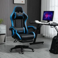 Vinsetto Cadeira Gaming Cadeira Gamer de Pele PU Reclinável 135° Apoio para a Cabeça e Apoio para os Pés 65x65x121-129 cm Preto e Azul(m-2)