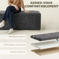HOMCOM Banc de rangement, bout de lit, repose-pieds rembourré en lin avec assise large, 122 x 48 x 44 cm, gris foncé(m-5)