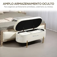 HOMCOM Banco para Pé de Cama em Veludo com Arrumação e Pés Dourados, 108x44x43,5 cm, Creme(m-6)
