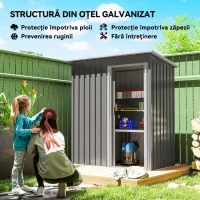 Outsunny Depozit pentru Unelte cu Acoperiș Înclinat și Ușă Culisantă, din Oțel și PP, 163 x 89 x182 cm, Gri Deschis(m-4)