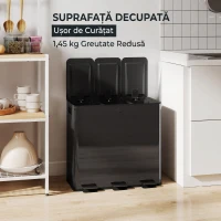HOMCOM Bidone Immondizia a 3 Sezioni da 20L con Chiusura Silenziosa, in Acciaio Inox e PP, 61.9x36.6x56.7 cm, Nero(m-9)