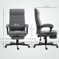 Vinsetto Cadeira de Escritório Giratória Reclinável com Altura Ajustável e Apoio para os Pés Retrátil 68x67x106-114 cm Cinza(m-3)