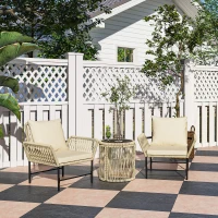 Outsunny Polyrattan Gartenmöbel Set, Outdoor Balkonmöbel für 2 Personen, 3-teilig mit 2 Stühle, Beistelltisch Sitzkissen(m-10)