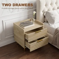HOMCOM Bedside Table with 2 Drawers, Side End Table with Metal Legs for Bedroom, Living Room, Natural Wood Finish(m-5)