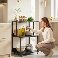HOMCOM Suport pentru Imprimantă cu 3 Niveluri, Tavă Industrială Metalică pentru Birou, Negru(m-8)