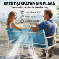 Outsunny Set Grădină 4 Piese, Canapea, Fotolii, Masă din Metal, Albastru.(m-5)