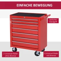 DURHAND Werkzeugwagen, 2 kleine & 5 große Schubladen, Stahl, bis 150 kg, 69 x 33 x 75 cm, Rot(m-6)