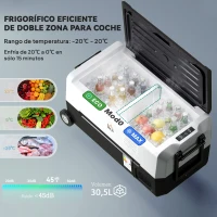 HOMCOM Nevera Compresor 30,5L -20℃-20℃ 12 / 24V DC y 100-240V CA con 2 Ruedas y Compartimento Congelador 72,6x39x37,3 cm Negro(m-4)