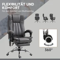 Vinsetto Chefsessel mit Massage- und Wärmefunktion, Fußstütze, verstellbar, bis 120kg, Grau(m-6)