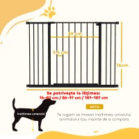 PawHut Poartă pentru câini extensibilă până la 147 cm cu șuruburi și deschidere largă, din metal și plastic, 76A cm, negru(m-3)