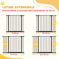 PawHut Poartă pentru câini extensibilă până la 147 cm cu șuruburi și deschidere largă, din metal și plastic, 76A cm, negru(m-5)