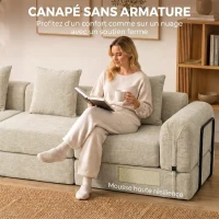 HOMCOM Canapé-Lit Pliable 245 cm, Canapé Compressé 3 Places Modulaire en Chenille avec Assise large, 3 Coussins, Beige(m-6)