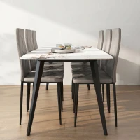 HOMCOM, Set de 6 Scaune, cu Spătar Înalt, din Piele Ecologică și Oțel, 41x50x97 cm, Gri(m-9)