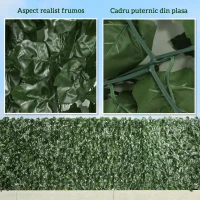 Outsunny Rola de Gard Viu Artificial pentru Balcon și Grădină din PE cu Frunze de Iederă, 300x100 cm, Verde Închis(m-6)