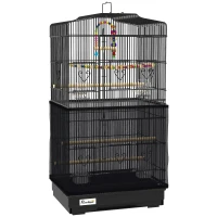 PawHut Colivie pentru pasari cu Stinghii, Leagan si boluri, Voliera din Metal si Plastic, 46.5x35.5x92 cm, Negru(m-1)