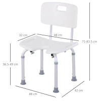 HOMCOM Scaun de Duș Reglabil pe 8 Niveluri cu Orificii de Drenaj, din Aluminiu și PE, 48x42x71-83,5 cm, Alb și Argintiu(m-3)