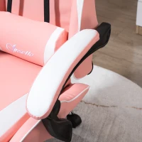 Vinsetto Cadeira Gaming Ergonômica Cadeira Reclinável com Altura Ajustável Apoio para a Cabeça e Lombar 63x67x122-130cm Rosa e Branco(m-9)