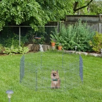 PawHut Vallas para Perros Plegables de 8 Piezas 63x60 cm con 1 Puerta y Marco de Acero para Jardín Patio Plata(m-2)