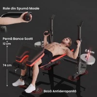 HOMCOM Bancă Multifuncțională Reglabilă cu Suport pentru Haltere, din Oțel și Plastic, 175x139x127 cm, Roșu și Negru(m-7)