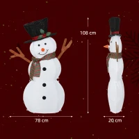 Outsunny Fröhliche Schneemann-Dekoration für Weihnachten, Außendekoration mit LED-Lichtern, Stahl, Polyester, Weiß+Schwarz(m-3)