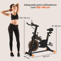 HOMCOM Bicicleta Estática com Resistência Ajustável Volante de Inércia de 8kg Ecrã LCD Assento e Guiador Ajustáveis 103x48x115cm Preto e Laranja(m-3)