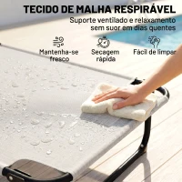 Outsunny Espreguiçadeira de Jardim Dobrável com Encosto Ajustável em 4 Níveis, Orifício de Leitura e Apoio de Cabeça 145x72x89 cm Creme(m-6)
