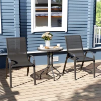 Outsunny Bistro-Set 3-teilig Wetterfest Gartenmöbel Set mit Glastisch Stapelbare Gartenstühlen Schwarz(m-8)