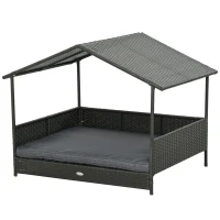 PawHut Casuta pentru Caini, din Ratan, de Exterior cu Copertina(m-1)