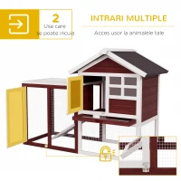 PawHut Cușcă de Exterior din Lemn cu Căsuță pentru Iepuri și Rampă, 122x62.6x92 cm, Maro și Alb(m-5)