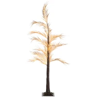 HOMCOM Árvore Palmeira com 150 Luzes LED IP44 Branco Quente Árvore Decorativa para Festas Interior 21x21x150cm Dourado(m-12)