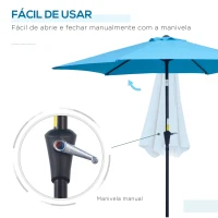 Outsunny Chapéu de Sol de Jardim Ø260x235 cm Chapéu de Sol Reclinável com Manivela Mastro Desmontável em Alumínio e 6 Varetas de Metal  Azul(m-4)