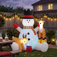 Outsunny Aufblasbarer Weihnachts-Schneemann mit 2 Rentieren, 215 cm, für draußen, mit LEDs und Tasche(m-6)