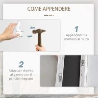 HOMCOM Stampa su Tela 120x90cm per Casa e Ufficio, Tela in Legno di Pino e Inchiostro in Resina Poliuretanica, Grigia e Bianca(m-5)
