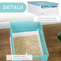 PawHut Litteră pentru Pisici Închisă cu Lopățică, Tavă Retractabilă și 2 Uși, 47.5x35.5x36.7cm, Albastră(m-7)