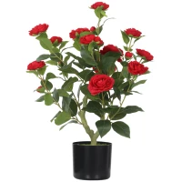 HOMCOM Planta Artificial de Camélia 65 cm com Flores Realistas de Seda 116 Folhas e Efeito de Musgo Vermelho(m-10)