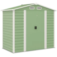 Outsunny Abrigo de Jardim Exterior 2,36m² 213x120x194 cm com Base Reforçada (Piso NÃO Incluído) e Portas de Correr Verde Claro(m-1)