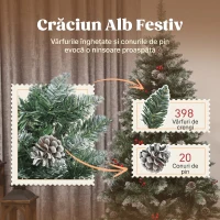 HOMCOM Brad de Crăciun de 150 cm Înălțime pentru Interior cu 398 de Crengi, Conuri și Fructe Roșii, Bază din Metal, Verde(m-5)