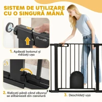 PawHut Poartă Reglabilă pentru Câini cu Ușă Mică și Închidere Automată, 75-103x76cm, Negru(m-9)