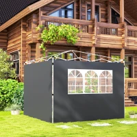 Outsunny Paredes Laterais para Tenda de 295x200 cm 2 Painéis de Tecido Oxford de 300x200 cm com Janela para Festas Cinzento Escuro(m-2)