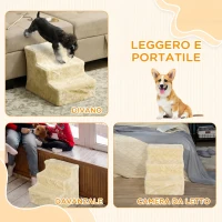 PawHut Scala per Cani a 3 Gradini, Scaletta per Cani e Gatti di 4.5 kg in Velluto Sfoderabile e Lavabile, Beige(m-7)